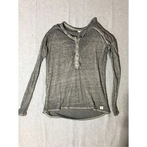 Womens Lucky Lotus Shirt Size XS Thin Grey Button Up Long Sleeve Tight Fit